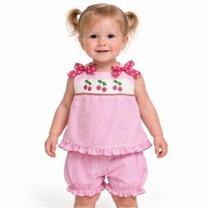 Southern Sunshine Kids Girls 24 Mos Smocked Cherries Embroidered Gingham Set